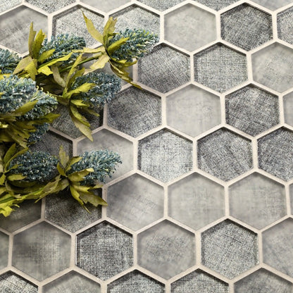 Coin Gray 12x12 Glossy Hexagon Glass Mosaic Tile (5 pack, 4.83 sq ft/case)