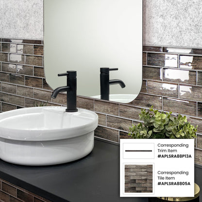 Wood Brown 0.5x12 Glossy Glass Pencil Tile Trim (10 pack, 0.5 sq ft/case) - Sample