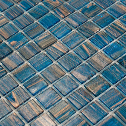 Yale Blue Gold 12x12 Glossy Uniform Square Glass Mosaic Tile (20 pack, 20 sq ft/case) - Sample
