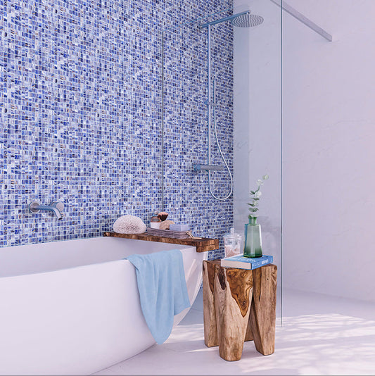 Blue White 12x12 Glossy Uniform Square Glass Mosaic Tile (20 pack, 20 sq ft/case)