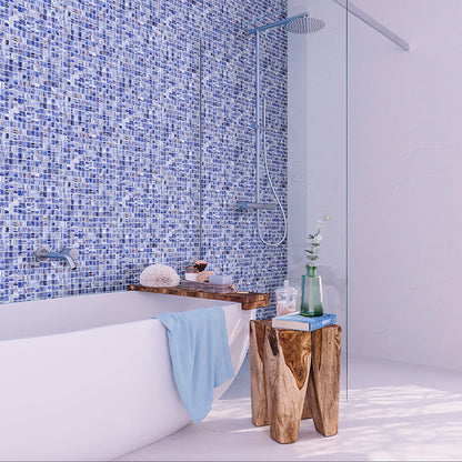 Blue White 12x12 Glossy Uniform Square Glass Mosaic Tile (20 pack, 20 sq ft/case) - Sample