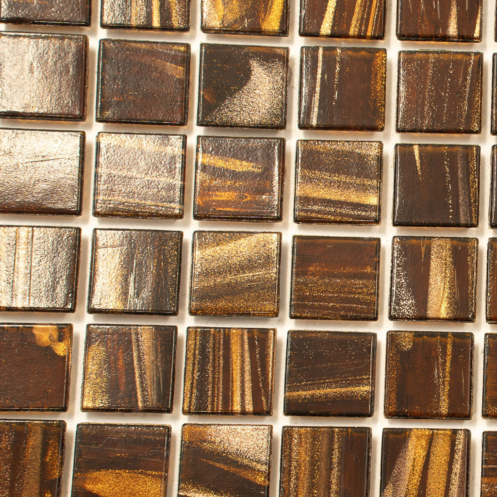 Brown Gold 12x12 Glossy Uniform Square Glass Mosaic Tile (20 pack, 20 sq ft/case) - Sample