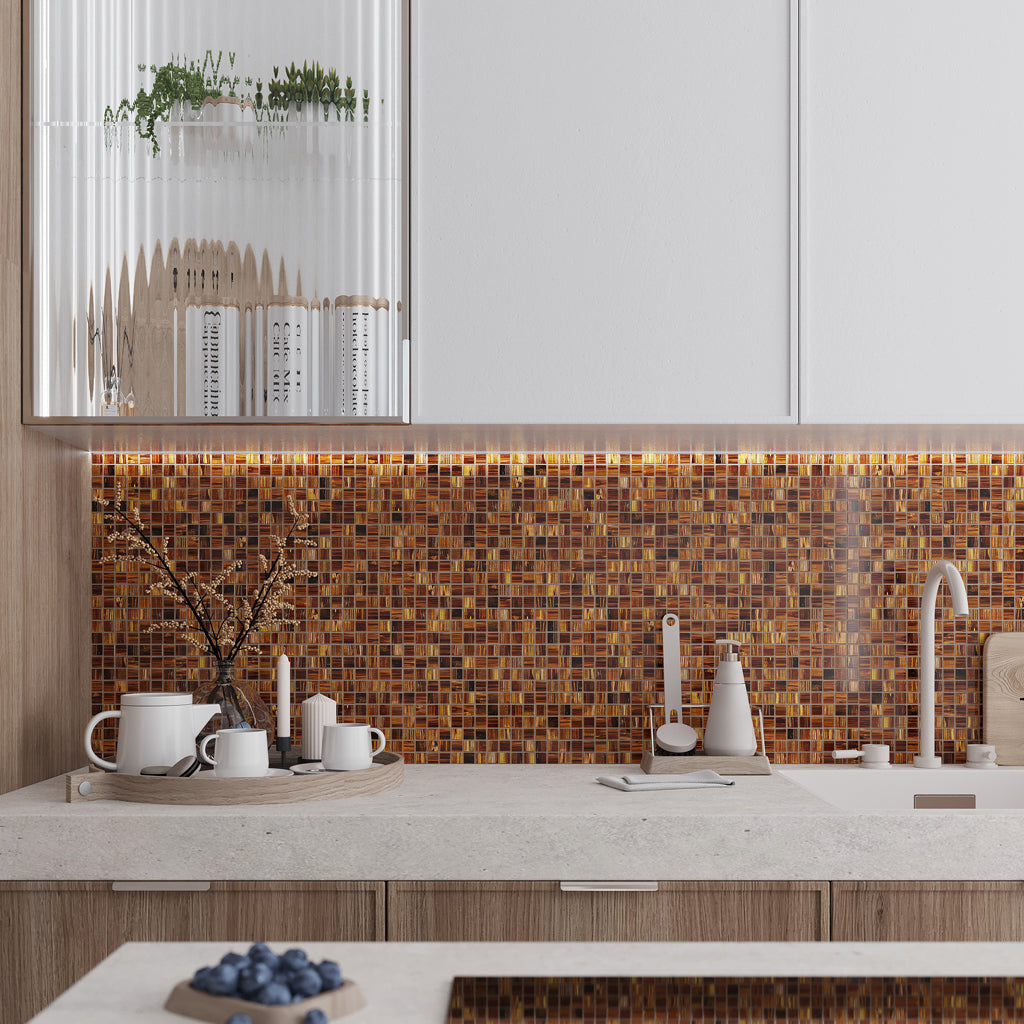 Bronze 12x12 Glossy Uniform Square Glass Mosaic Tile (20 pack, 20 sq ft/case) - Sample