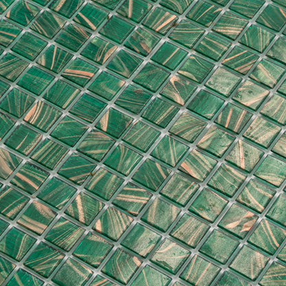 Lincoln Green Gold 12x12 Glossy Uniform Square Glass Mosaic Tile (20 pack, 20 sq ft/case)