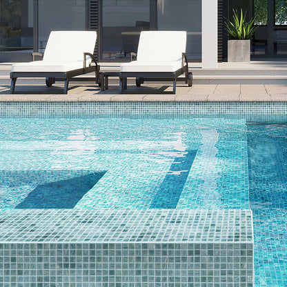Pool Blue 12x12 Glossy Uniform Square Glass Mosaic Tile (20 pack, 20 sq ft/case) - Sample