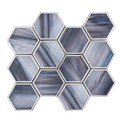 Silver Midnight Blue 9x10 Matte Hexagon Glass Mosaic Tile (5 pack, 3.28 sq ft/case)