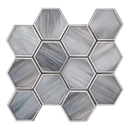Silver Stormy Gray 9x10 Matte Hexagon Glass Mosaic Tile (5 pack, 3.28 sq ft/case)
