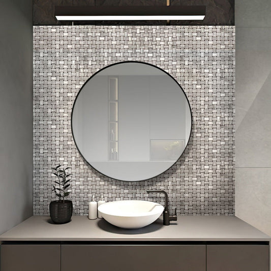 Athens, Wooden Grey 12x12 Polished Basketweave Marble Mosaic Tile (5 pack, 4.83 sq ft/case)