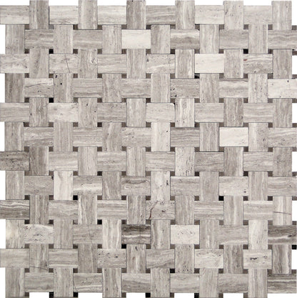 Wooden Gray 12x12 Polished Basketweave Marble Mosaic Tile (5 pack, 4.83 sq ft/case) - Sample