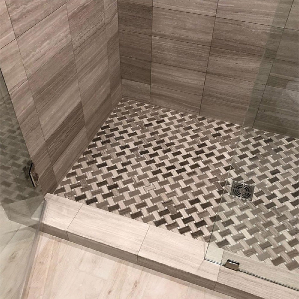 Eastern White, Wooden & Athens Grey 11x11 Polished Basketweave Marble Mosaic Tile (5 pack, 4.2 sq ft/case)