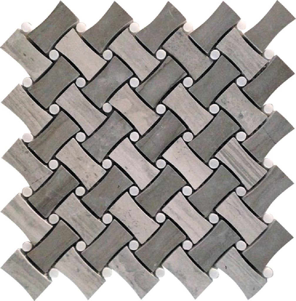 Eastern White, Wooden & Athens Grey 11x11 Polished Basketweave Marble Mosaic Tile (5 pack, 4.2 sq ft/case)
