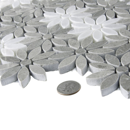 Gray White 11x12 Multi-shaped Polished Marble Mosaic Tile (5 pack, 4.46 sq ft/case) - Sample