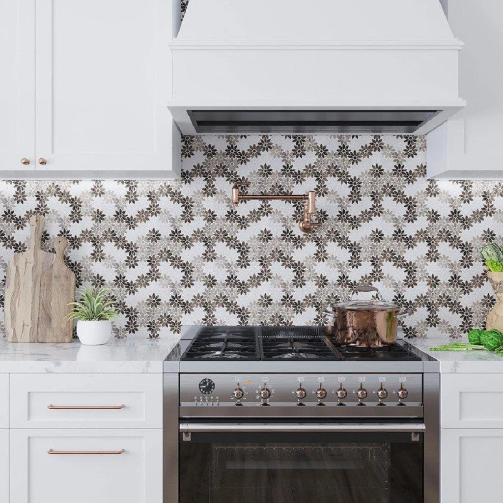 Eastern Brown White 11x12 Polished Multi-shaped Marble Mosaic Tile (5 pack, 4.46 sq ft/case)