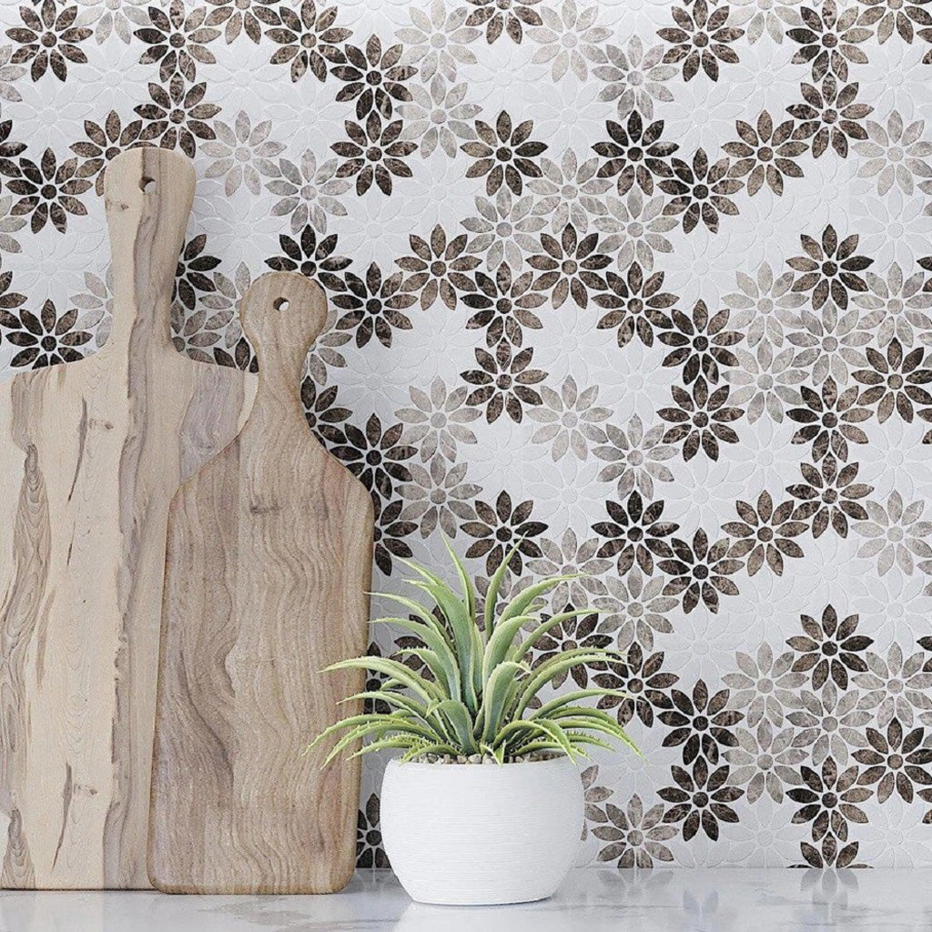 Eastern Brown White 11x12 Polished Multi-shaped Marble Mosaic Tile (5 pack, 4.46 sq ft/case)