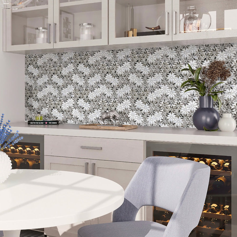 Eastern Brown White 11x12 Polished Multi-shaped Marble Mosaic Tile (5 pack, 4.46 sq ft/case)