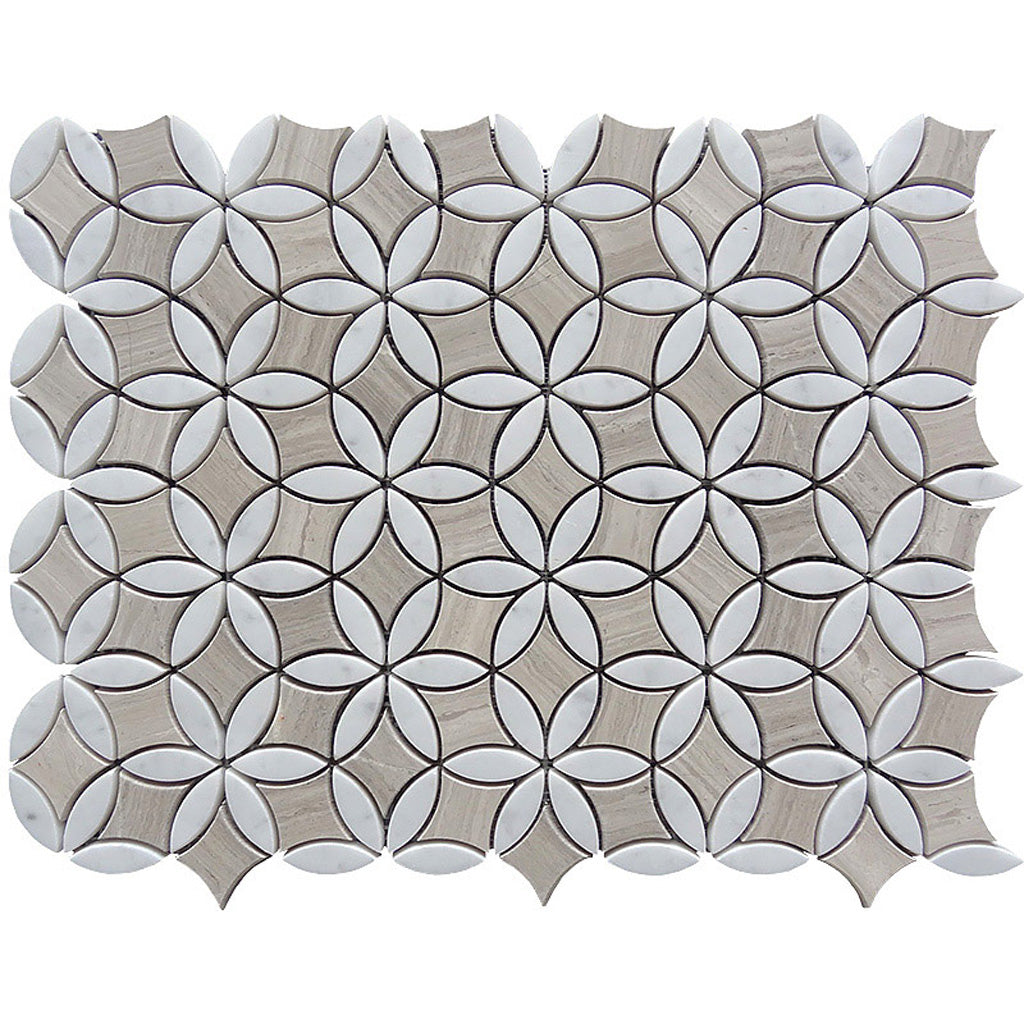 Wooden Beige Bianco Carrara 12x15 Polished Multi-shaped Marble Mosaic Tile (5 pack, 6.175 sq ft/case)