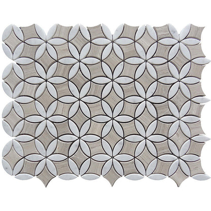 Wooden Beige Bianco Carrara 12x15 Polished Multi-shaped Marble Mosaic Tile (5 pack, 6.175 sq ft/case)