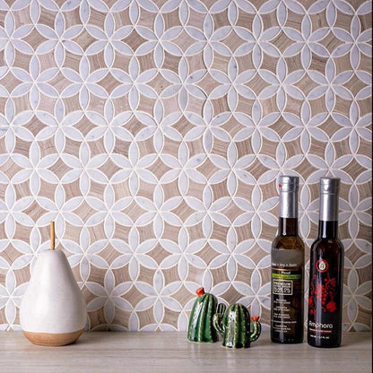 Beige 12x15 Polished Multi-shaped Marble Mosaic Tile (5 pack, 6.175 sq ft/case) - Sample