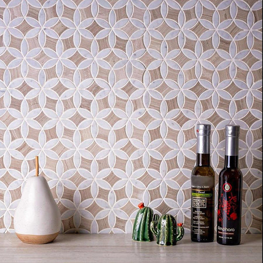 Beige 12x15 Polished Multi-shaped Marble Mosaic Tile (5 pack, 6.175 sq ft/case) - Sample