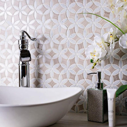 Wooden Beige Bianco Carrara 12x15 Polished Multi-shaped Marble Mosaic Tile (5 pack, 6.175 sq ft/case)