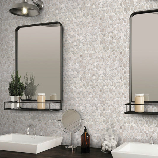 Wooden Beige 11x13 Polished Multi-shaped Marble Mosaic Tile (5 pack, 4.85 sq ft/case)