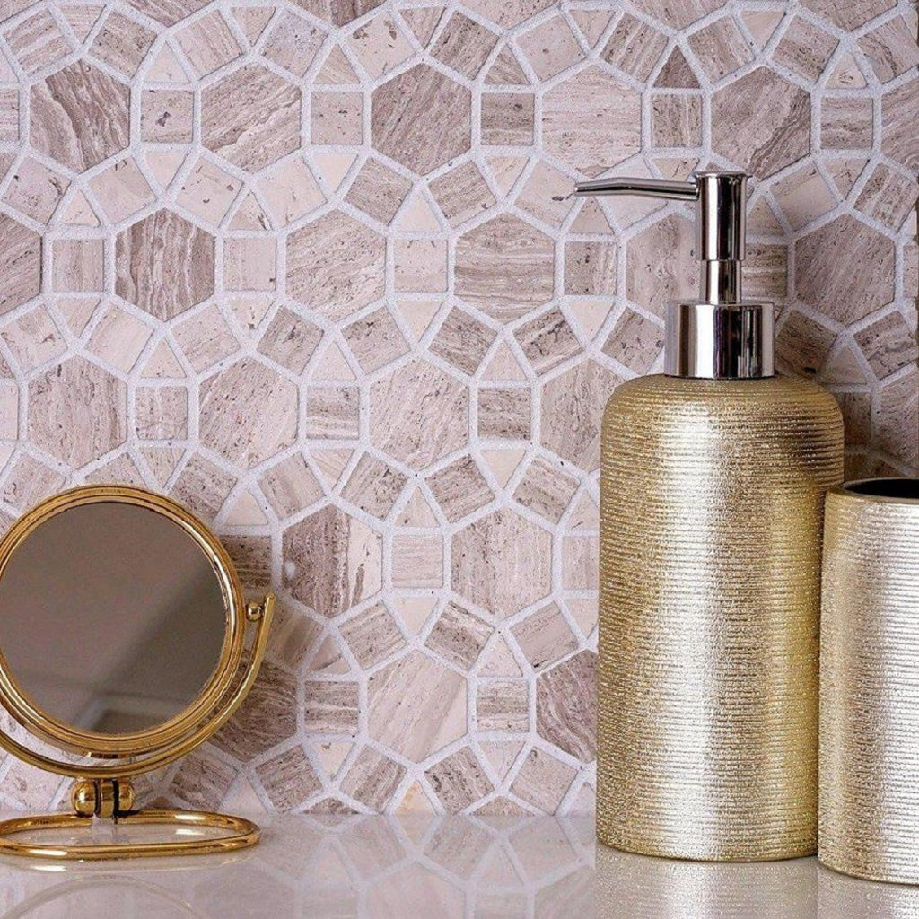 Beige 11x13 Polished Multi-shaped Marble Mosaic Tile (5 pack, 4.85 sq ft/case) - Sample