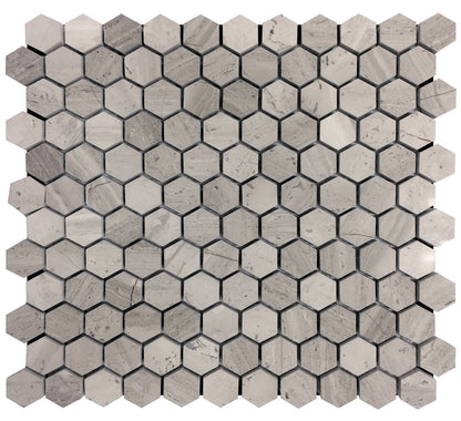Wooden Grey 11x12 Polished Hexagon Marble Mosaic Tile (5 pack, 4.55 sq ft/case)