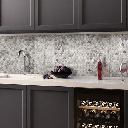 Wooden Grey 11x12 Polished Hexagon Marble Mosaic Tile (5 pack, 4.55 sq ft/case)