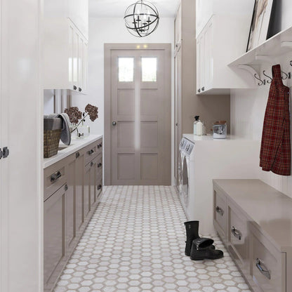 Bianco Carrara, Wooden Grey 12x14 Polished Hexagon Marble Mosaic Tile (5 pack, 5.48 sq ft/case)