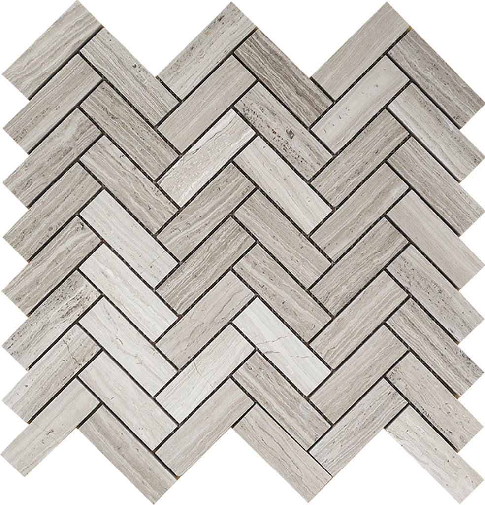 Wooden Grey 12x12 Polished Herringbone Marble Mosaic Tile (5 pack, 5.29 sq ft/case)