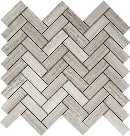 Wooden Grey 12x12 Polished Herringbone Marble Mosaic Tile (5 pack, 5.29 sq ft/case)
