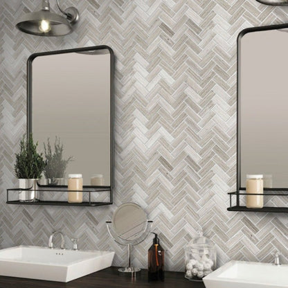 Wooden Grey 12x12 Polished Herringbone Marble Mosaic Tile (5 pack, 5.29 sq ft/case)