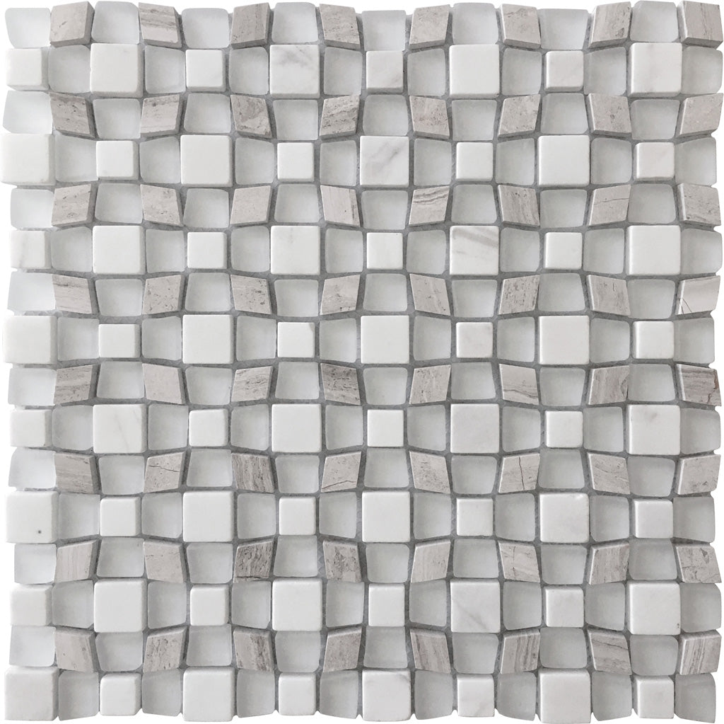 Wooden Grey, Asian White, Glass 11x11 Polished Multi-shaped Marble Mosaic Tile (5 pack, 4.43 sq ft/case)