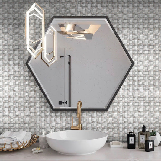 Wooden Grey, Asian White, Glass 11x11 Polished Multi-shaped Marble Mosaic Tile (5 pack, 4.43 sq ft/case)