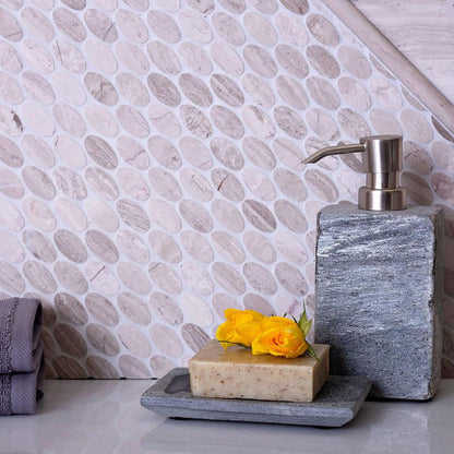Wooden Beige 11x12 Polished Oval Marble Mosaic Tile (5 pack, 4.51 sq ft/case)
