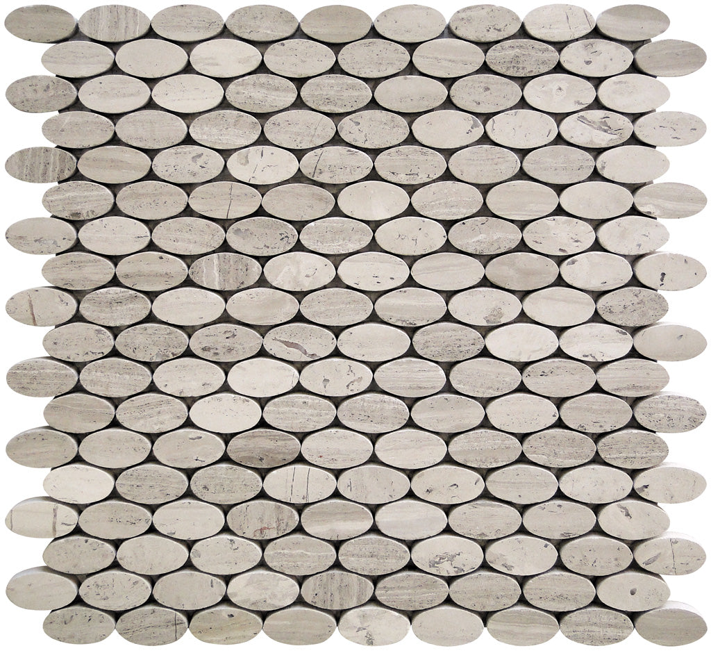 Wooden Beige 11x12 Polished Oval Marble Mosaic Tile (5 pack, 4.51 sq ft/case)