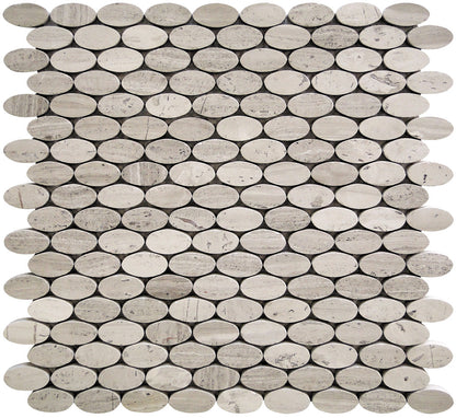 Wooden Beige 11x12 Polished Oval Marble Mosaic Tile (5 pack, 4.51 sq ft/case)