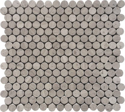 Wooden Beige 11x12 Polished Penny Round Marble Mosaic Tile (5 pack, 4.83 sq ft/case)