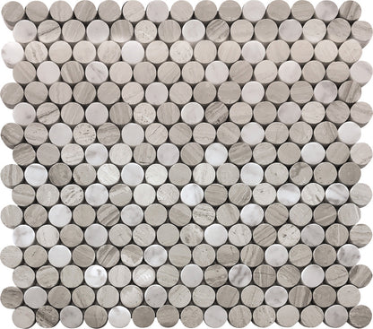 Gray White 11x12 Polished Penny Round Marble Mosaic Tile (5 pack, 4.83 sq ft/case) - Sample