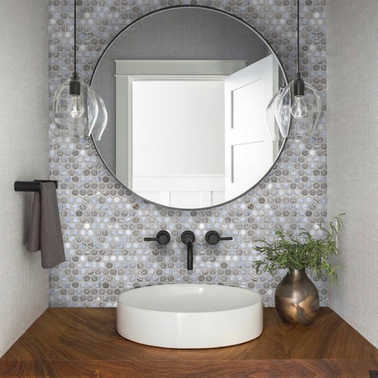 Wooden Grey Eastern White 11x12 Polished Penny Round Marble Mosaic Tile (5 pack, 4.83 sq ft/case)