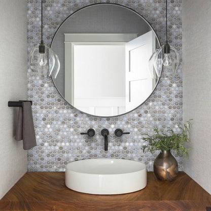 Gray White 11x12 Polished Penny Round Marble Mosaic Tile (5 pack, 4.83 sq ft/case) - Sample