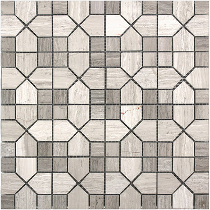Wooden Beige Light Dark 12x12 Polished Hexagon Marble Mosaic Tile (5 pack, 5 sq ft/case)