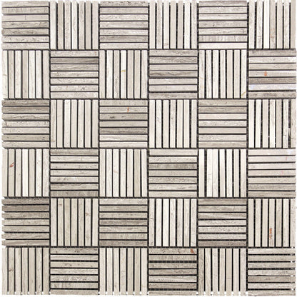 Beige 12x12 Polished Sticks Wooden Grey Light Dark Mosaic Tile (5 pack, 5 sq ft/case) - Sample