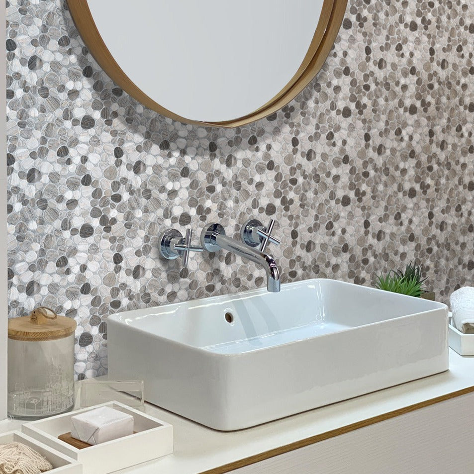 Wooden Grey 12x12 Polished Multi-shaped Marble Mosaic Tile (5 pack, 5.08 sq ft/case)