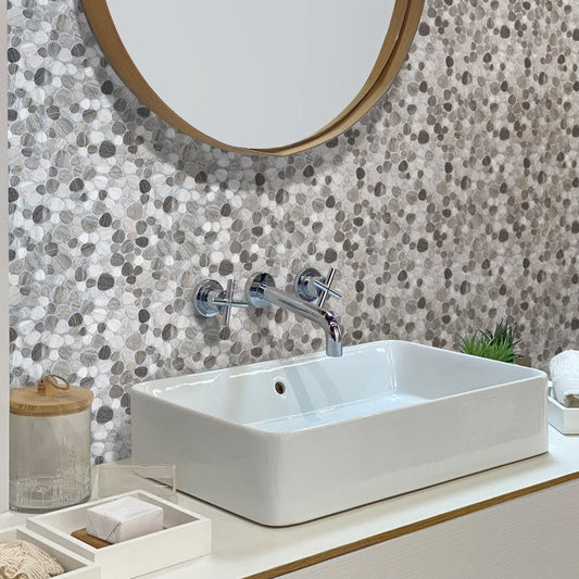 Wooden Grey 12x12 Polished Multi-shaped Marble Mosaic Tile (5 pack, 5.08 sq ft/case)