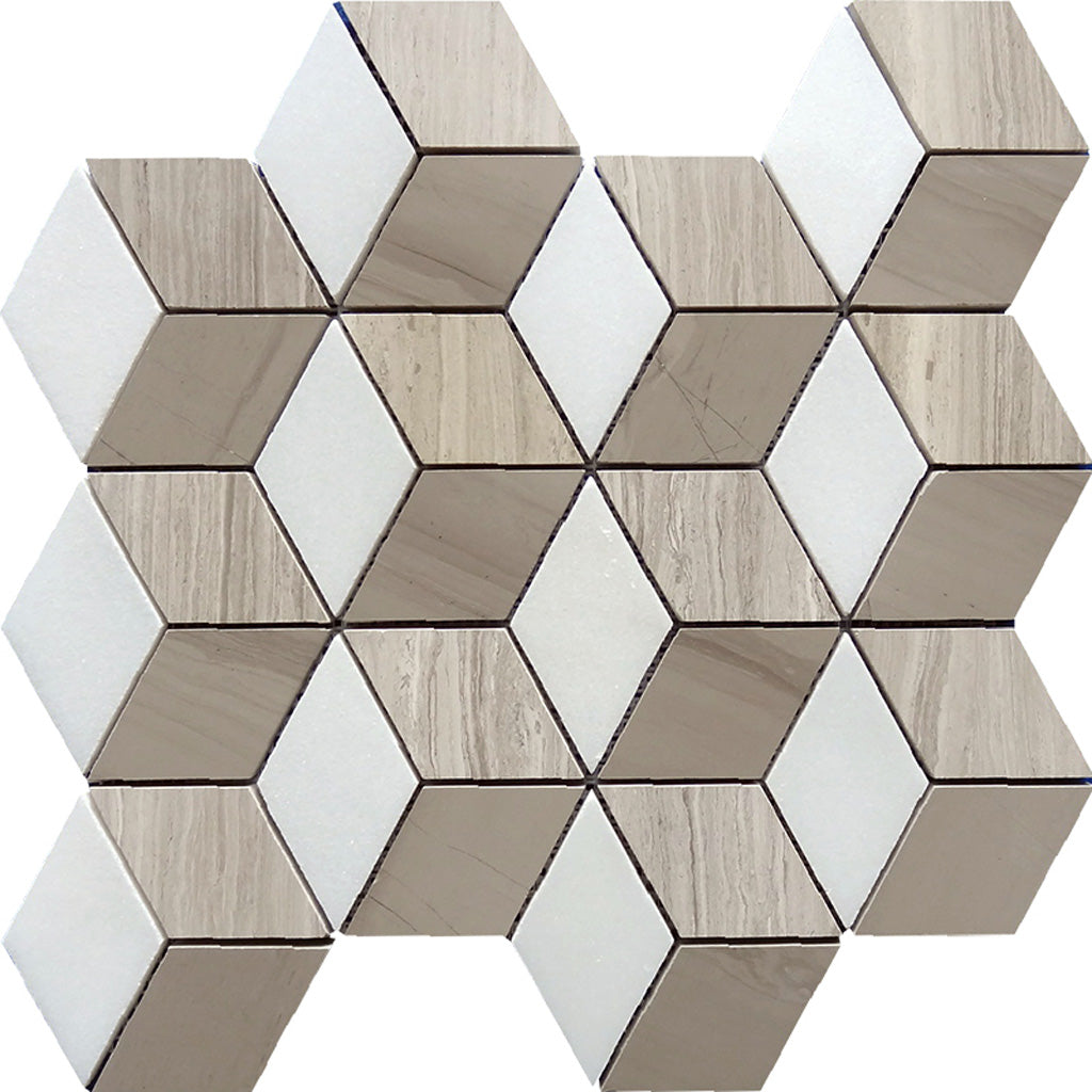 Thassos White Wooden Beige Athens Grey 12x14 Polished Hexagon Marble Mosaic Tile (5 pack, 5.525 sq ft/case)