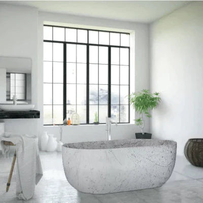 Statuario White Marble Bathtub Hand-carved from Solid Marble Block (W)32" (L)67" (H)20"