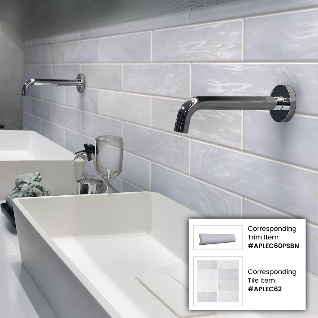 Icy Lilac 1x8 Glossy Ceramic Bullnose Tile Trim (10 pack, 0.556 sq ft/case)