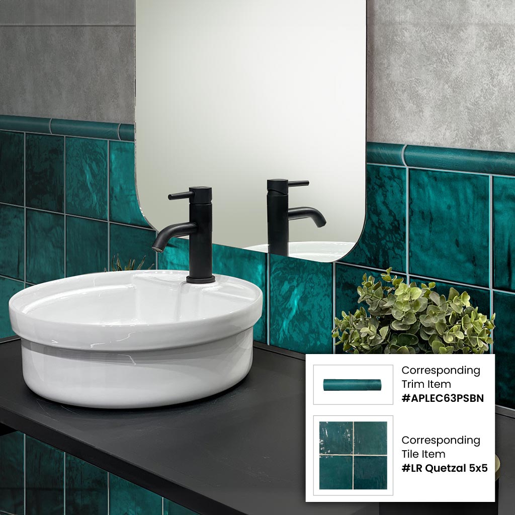 Teal Green 1x8 Glossy Ceramic Bullnose Tile Trim (10 pack, 0.556 sq ft/case)