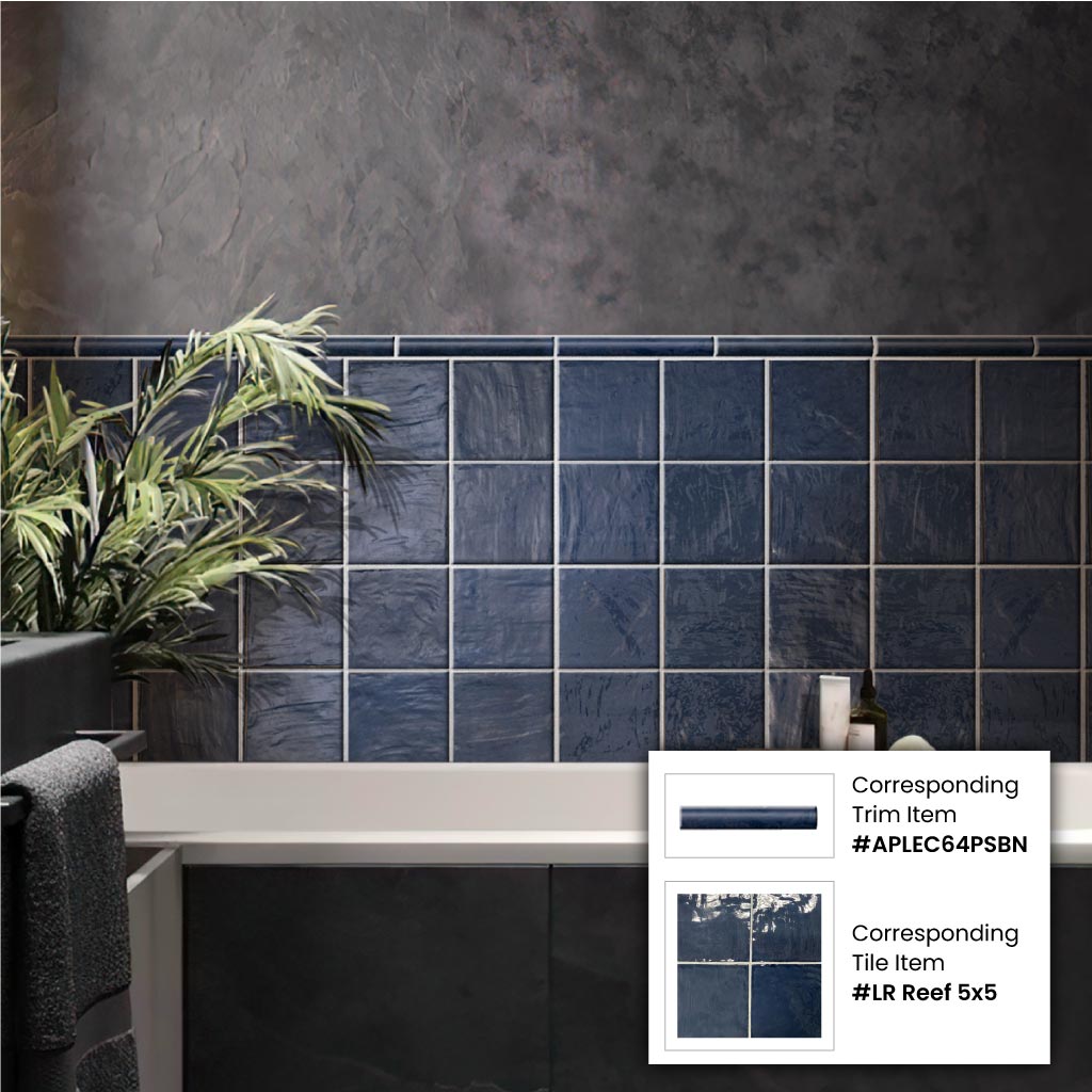 Blue 1x8 Glossy Ceramic Bullnose Tile Trim (10 pack, 0.556 sq ft/case)